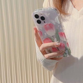 เคสโทรศัพท์มือถือ ลายภาพวาดสีน้ํามัน รูปดอกทิวลิป สไตล์เรโทร สําหรับ iPhone 14plus 14pro 13 11 12max