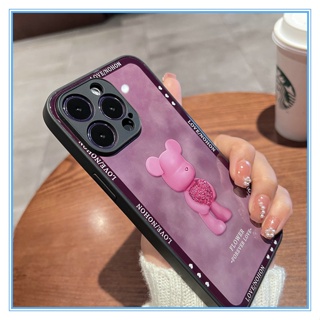 เคสโทรศัพท์มือถือแบบแก้ว ลายการ์ตูนหมีน่ารัก for เคส iP 14 Pro Max เคสกระจกไอโฟน14 Plus glass case สําหรับ Apple13 iPhone 11 12 Max 8 7 Plus XR 11Pro เคสไอโฟน13 Pro max เคสไอโฟน11