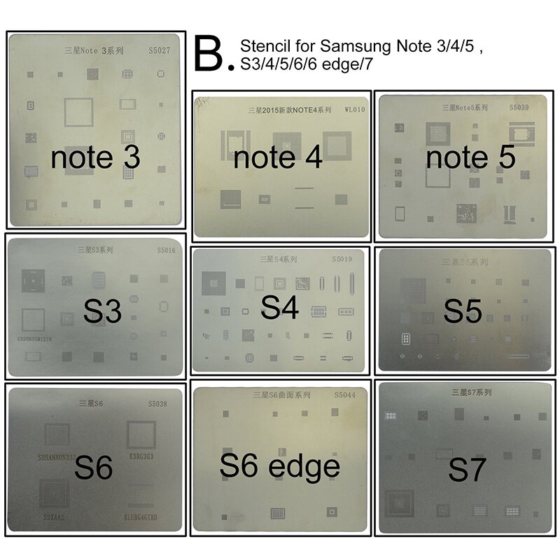 dn0 เมนบอร์ดชิป IC BGA Reballing Stencil ชุดบัดกรีแม่แบบสำหรับ Samsung S5 S6 S7 S8 Edge หมายเหตุ4 5 