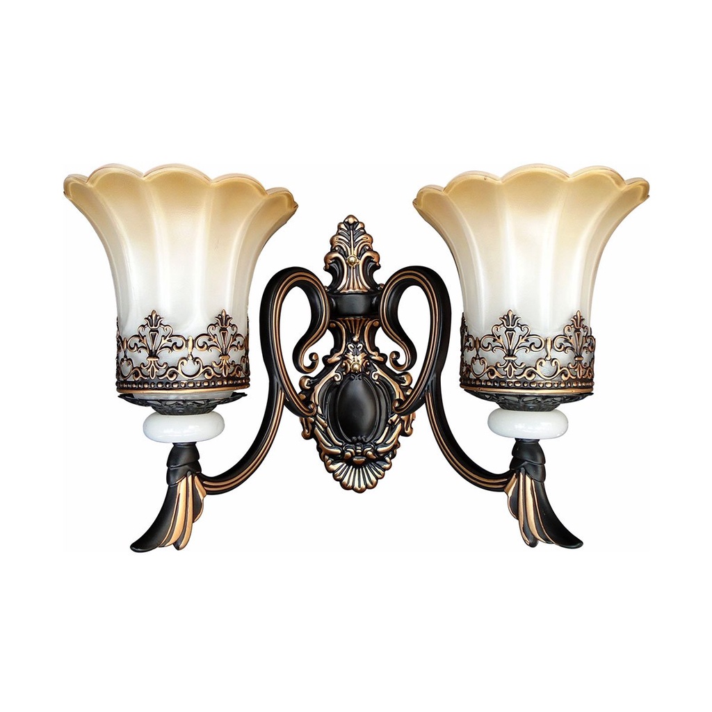 โคมไฟผนังแก้ว (E27x2) STARLIGHT รุ่น 09-ML-B9207-2W ขนาด 43 x 19 x 28 ซม. สีดำ - ครีม