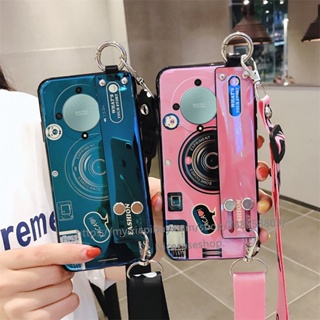 Soft Casing for Honor X9a 5G เคส Fashion Blu-ray Camera Pattern Phone Case Backpack Style Phone Back Cover with Wristband Stand เคสโทรศัพท