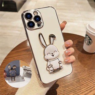 เคสโทรศัพท์มือถือ ซิลิโคน ชุบไฟฟ้า ลายกระต่าย 6D พร้อมขาตั้ง สําหรับ OPPO Reno 8T A78 A58 A17 A17K A16 A16S A15 A15S A35 A53 A32 A8 A31 A5 A9 2020 4G 5G