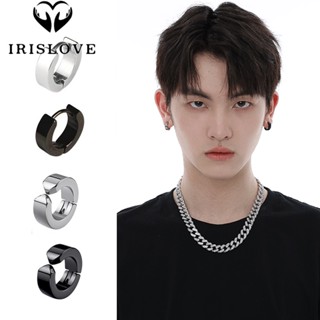 Irislove 1 ชิ้น เท่ สเตนเลส สีดํา ห่วงกลม ต่างหู สําหรับผู้ชาย ผู้หญิง มีสไตล์ ไม่ต้องเจาะ วงกลม ต่างหู บุคลิกภาพ เครื่องประดับหู สวมใส่ทุกวัน