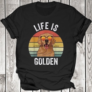 Comfortable Hot Sale Cartoon Vintage Style Casual All-Match Life Is Golden Retro Vintag Golden Retriever T Shirt_04