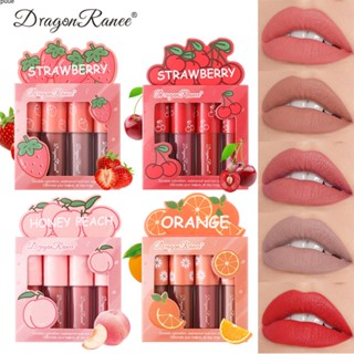 Dragon RANEE มินิแมทลิป MINI MATTE LIP 4 ชิ้น ลิปสติกเซต เครื่องสำอางผสมผลไม้ ลิปกลอส ลิปเนื้อเวลเวท ลิปสติกแมท ลิปสติกกันน้ําติดทน ลิปไม่ติดแมส ช่วยบำรุงริ้วรอยปากให้ชุ่มชื่นและสดใส