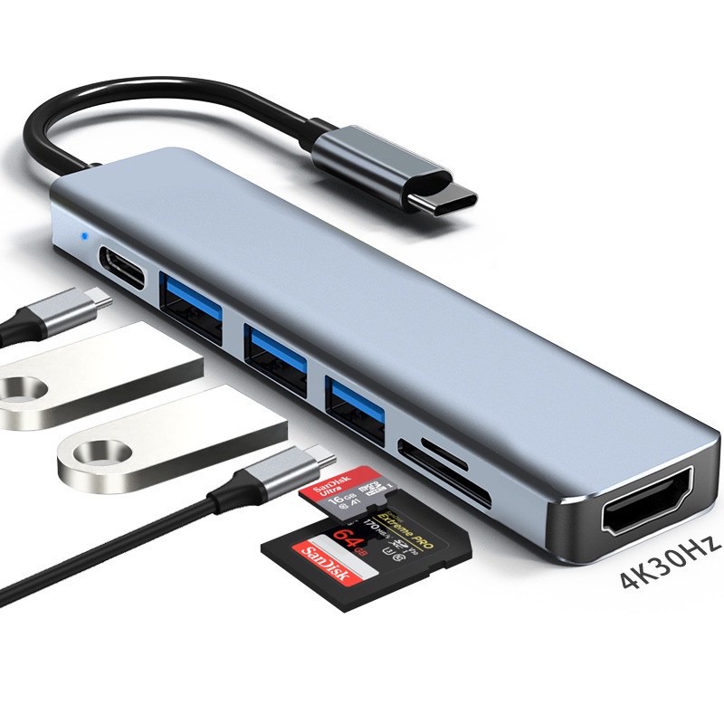 USB C to HDMI Adapter 4K 7 in 1 Type-C to HDMI / USB 3.0 Port SD/TF Card Reader + USB C Female Port 