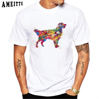 New Summer Men Short Sleeve Golden Retriever Watercolor Design T-Shirt Funny Dog Lovers Casual Tops_04