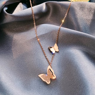 สร้อยคอโซ่สั้น เหล็กไทเทเนียม จี้ผีเสื้อ ไม่ซีดจาง สไตล์เรียบง่าย คลาสซี่ เครื่องประดับ สําหรับผู้หญิง