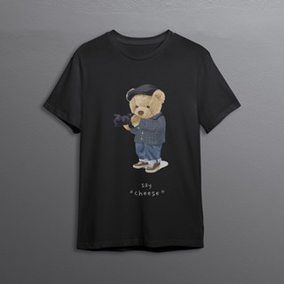 HITAM PRIA Gryel Apparel T-Shirt Basic Tee Men/ Women Photographer Teddy Bear Motif Soft Black Best Quality Afforda_02