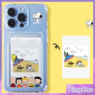 PingCoo - Card Holder Case For iPhone 14 13 12 Pro Max 11 XR TPU Soft Clear Back Cover Cute Cartoon Dog Camera Protection Shockproof