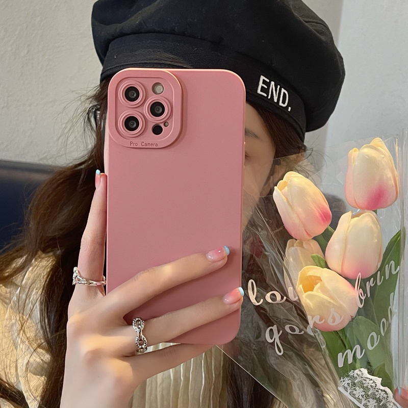 เคสโทรศัพท์มือถือแบบนิ่ม TPU กันกระแทก สีชมพู สําหรับ IPhone 14 11 12 13 Pro Max X XR XS Max 7 8 Plus SE 2020
