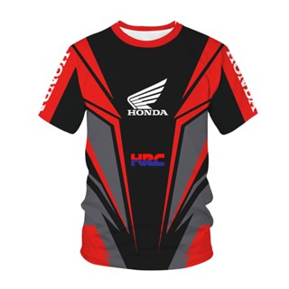 เสื้อยืดลําลอง คอกลม พิมพ์ลายรถแข่ง Honda HRC 3D แฟชั่นสําหรับผู้ชาย และผู้หญิง เหมาะกับการเล่นกีฬา