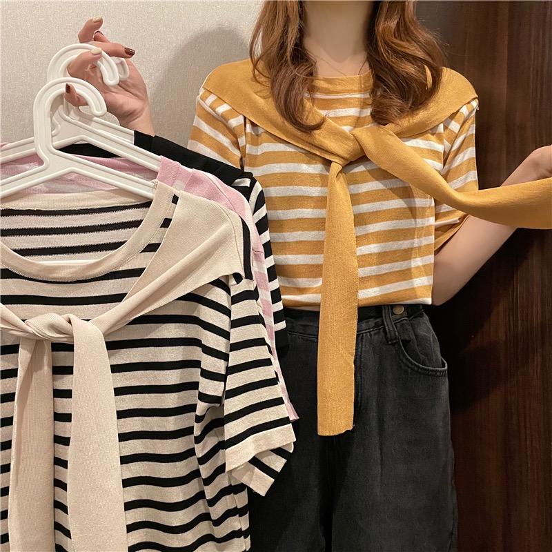 (พร้อมส่ง/ใหม่)#9391เสื้อยืดแขนสั้นผู้หญิงฤดูร้อน 2024 ใหม่ All-Match นักเรียนหลวมลายสไตล์เกาหลี