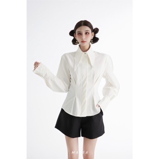 MANSA white solid shirt เสื้อเชิ้ตสีพื้น เสื้อแขนพอง เสื้อเกาหลี