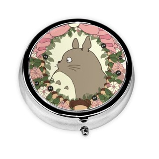 Totoro กล่องยา วิตามิน ทรงกลม สีเงิน แบบพกพา 2.1 นิ้ว สําหรับเดินทาง