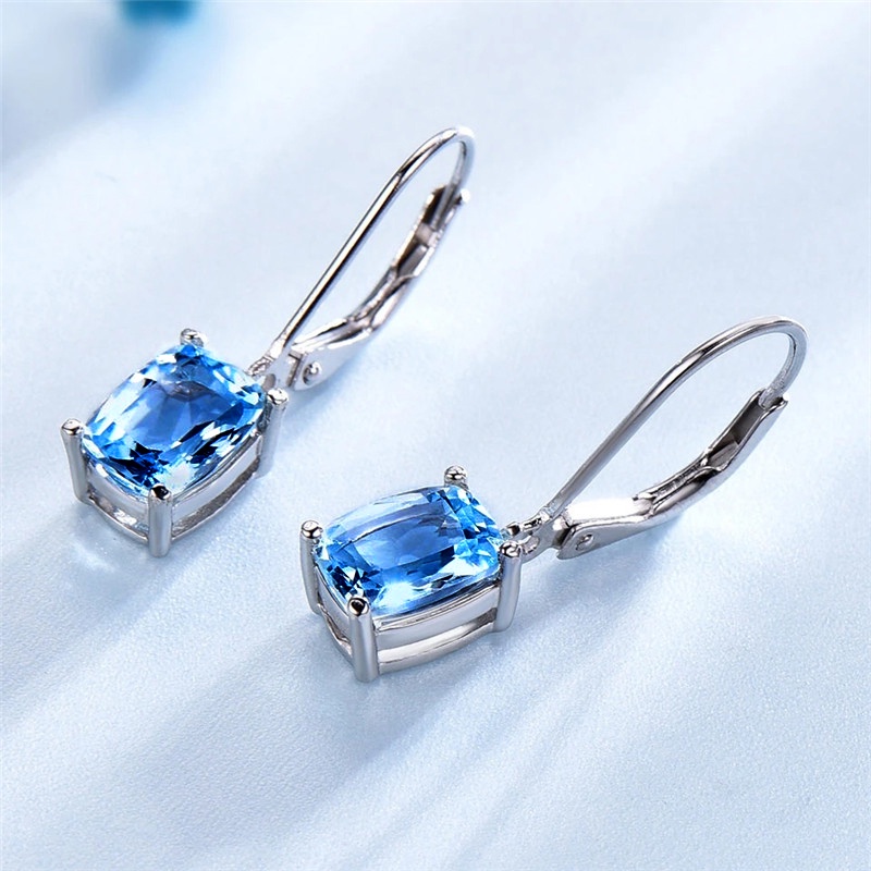 925 เงินสเตอร์ลิงแฟชั่น Bright Sky Blue Cz Drop ต่างหูสําหรับเจ้าสาวงานแต่งงานหมั้น Minimalist Elegant Lady เครื่องประดับ