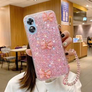 เคสโทรศัพท์มือถือ TPU แบบนิ่ม ลายผีเสื้อ ประดับกลิตเตอร์ พร้อมสายคล้อง สําหรับ OPPO A78 Reno8 T Reno 8 8T 4G 5G Reno8T OPPOA78