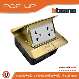 BTicino ชุดเต้ารับฝังพื้น สีทองครบชุด กล่องฝังพื้น+Pop-up+ปลั๊กคู่มีกราวด์| Matix |150627NG+AM5025DWT+150625NN+150620NL