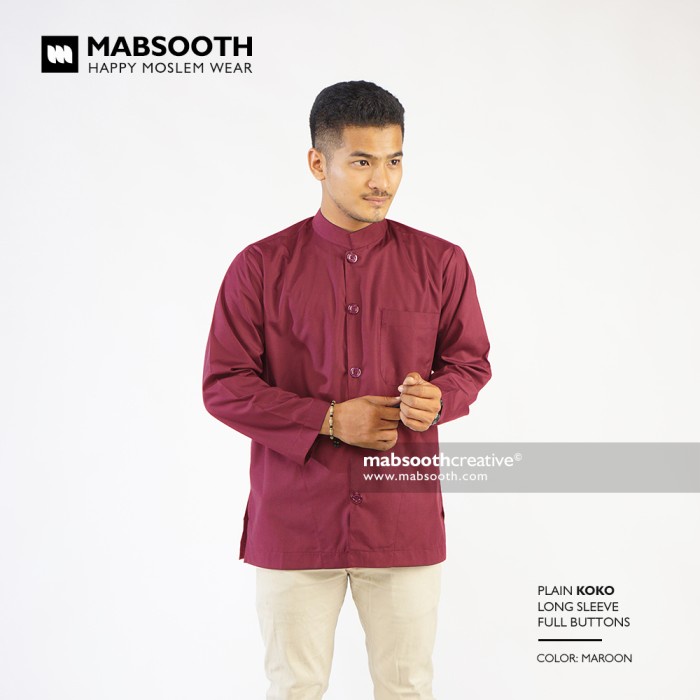 KEMEJA รุ่นใหม่! PLAIN LONG-SLEEVED KOKO SHIRT - MUSLIM เสื้อเชิ้ตผู้ชาย / JASKO - MAROON, S LATEST 