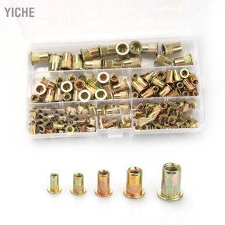 YiChe 165PCS Rivet Nuts Assortment สีสังกะสีชุบหัวแบนเกลียวใส่ถั่ว M3 M4 M5 M6 M8