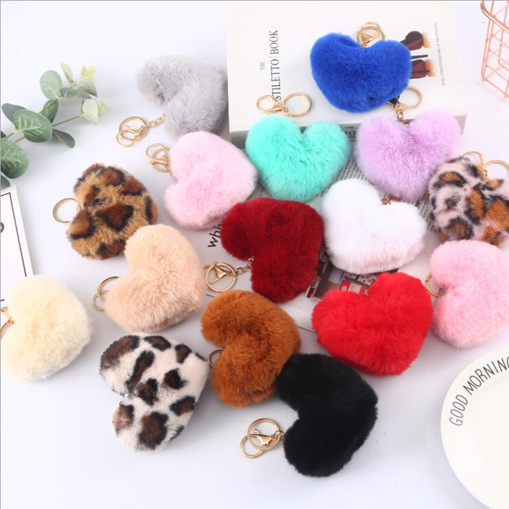 น่ารัก Keychain Llaveros Mujer ปลอมกระต่ายหัวใจ Pompom พวงกุญแจผู้หญิงสาวกระเป๋ารถยนต์ง่าย พวงกุญแจเครื่องประดับของขวัญ