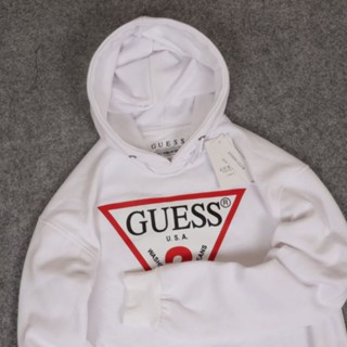 Guess เสื้อฮู้ดแขนยาว พิมพ์ลาย คลาสสิก คอกลม แบบสวมหัว คอปก + ป้ายห้อย สําหรับผู้ชาย