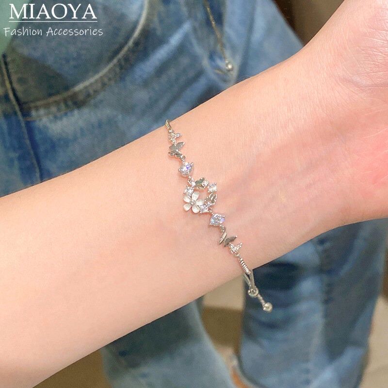 สร้อยข้อมือ ประดับคริสตัล รูปผีเสื้อ ดอกไม้ หรูหรา แฟชั่นสําหรับผู้หญิง และนักเรียน