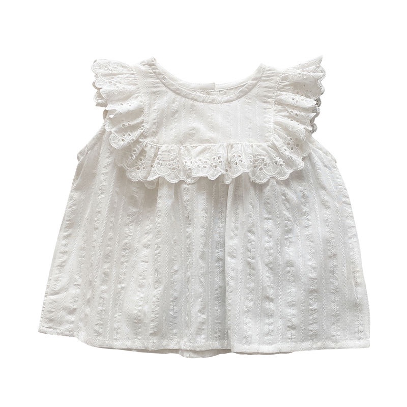 เสื้อแขนกุด ผ้าฝ้าย 100% แต่งลูกไม้ สีขาว ใส่สบาย สําหรับเด็กผู้หญิง อายุ 0-5 ปี - รูปที่ 7