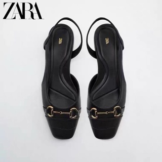 Zara ใหม่ รองเท้าแตะส้นแบน เปิดนิ้วเท้า สีดํา แฟชั่นฤดูร้อน สําหรับผู้หญิง 2022