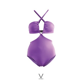 SS2023 PURPLE CUT OUT SWIMMING SUIT ชุดยว่ายน้ำสีเหลือง สายปรับได้ ใส่ได้ 2 แบบ ใส่ว่ายน้ำ มีฟองน้ำในตัวผ้าหนา กัน UV