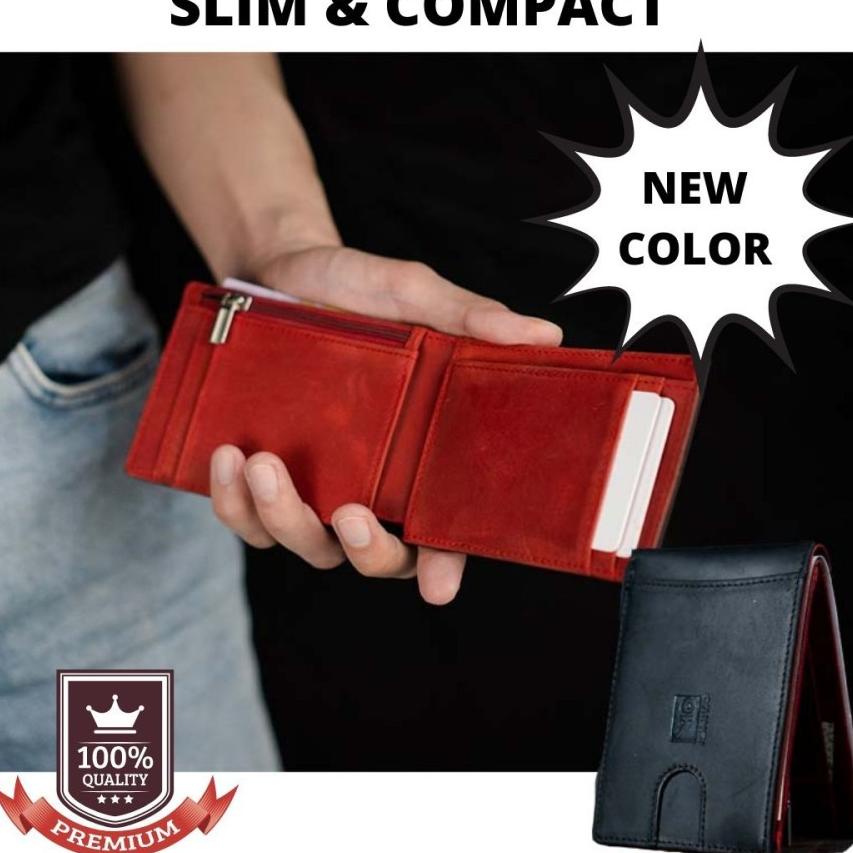 ISHIYA PEARCHY Mens Thin Mini Slim Wallet (หนังวัวแท้) ซิป