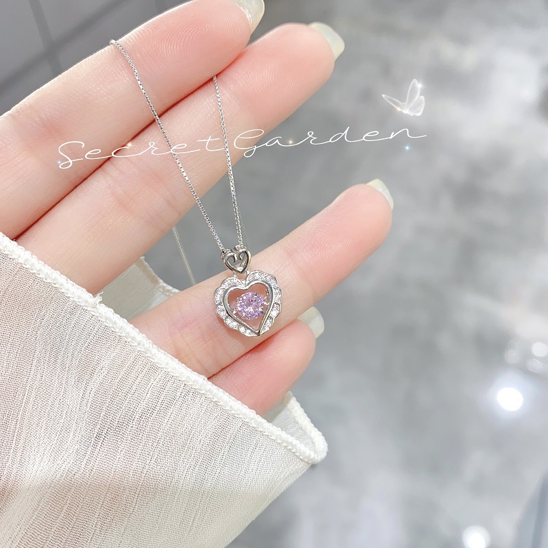 17 กม. สีชมพู คริสตัล หัวใจ จี้สร้อยคอ กลวง เงิน โซ่ สร้อยคอโช้คเกอร์ สําหรับผู้หญิง เครื่องประดับ อุปกรณ์
