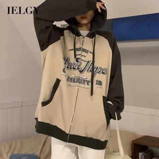 IELGY เสื้อโค้ท มีฮู้ด พิมพ์ลายตัวอักษร อเนกประสงค์ สําหรับผู้หญิง