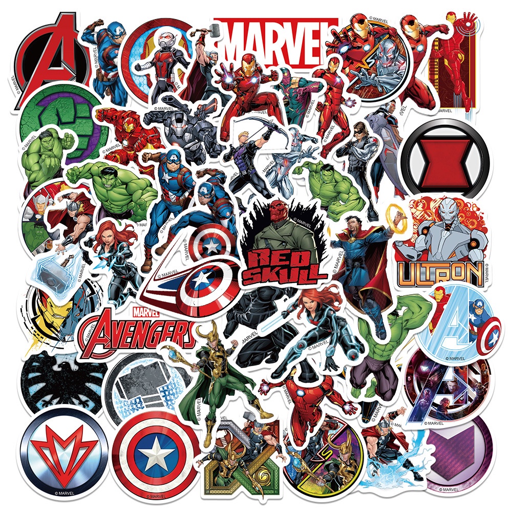 (การอนุญาตของแท้) สติกเกอร์ PVC ลายการ์ตูน Marvel’s The Avengers กันน้ํา 50 ชิ้น (1)