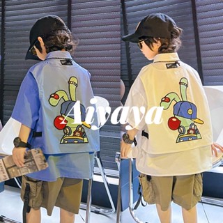 Aiyaya เสื้อผ้าเด็กผู้ชาย เสื้อเด็กผู้ชาย เกาหลี boy เสื้อเชิ้ตแขนสั้นลายการ์ตูนกราฟฟิค（518）