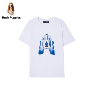 [Younger Series] เสื้อยืดคอกลม แขนสั้น พิมพ์ลาย Hush Puppies สีดํา และสีขาว แฟชั่นฤดูร้อน สําหรับผู้ชาย