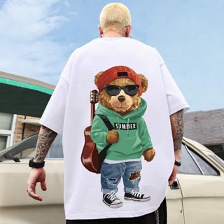 Couple Wear American Casual Street Cartoon Teddy Bear Print Short-Sleeved T-Shirt Men Women Summer New Style Large _07