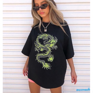 Women Dragon Pattern Printed Short-Sleeved Round Neck T-Shirt_02