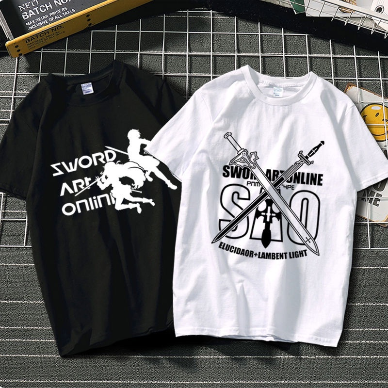 ▨Sword Art Online เสื้อยืดแขนสั้นอะนิเมะอุปกรณ์ต่อพ่วง Kirito Asuna sao ผู้ชายและผู้หญิงผ้าฝ้าย Tเสื้อยืด เสื้อยืดค_08
