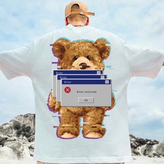 Korea Super Big T-Shirt Summer Mens Short Sleeve T-Shirt Unisex Super Big Shirt Error occurred Teddy Bear Print T-_07