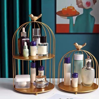 Metal Metallic Bars Make up Bird Cage Storage Cosmetic Holder