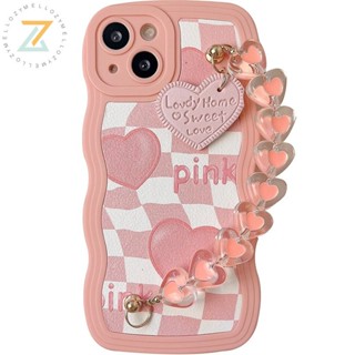 เคส VIVO Y27 V27 V25 V23 V23E Y22 Y22S Y35 Y12 Y12S Y20 Y21 Y33S Y30 Y15S Y15 Y16 Y17 Y12A Y85 Y72 Y20S Y11S Y21A Y50 Y20A Y91C V11i V15 โทรศัพท์มือถือ ซิลิโคน ลายหัวใจ คลื่นใหญ่ สีชมพู พร้อมสายคล้องมือ สําหรับ