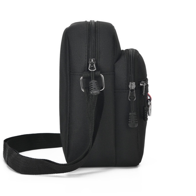 (w240)กระเป๋าสะพายข้างชายใบน้อยเท่ๆสูง20เซ็น 3ซิป แต่งห่วงเงิน vgetbag