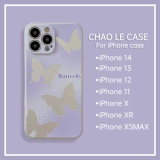 เคส iPhone กันกระแทกสำหรับ iPhone 14 Pro 13 Pro Max กันกระแทกกรอบ TPU iPhone 12 Pro 11 XS Max XR X/XS ผีเสื้อสีม่วงเคสพิมพ์ลายน่ารัก