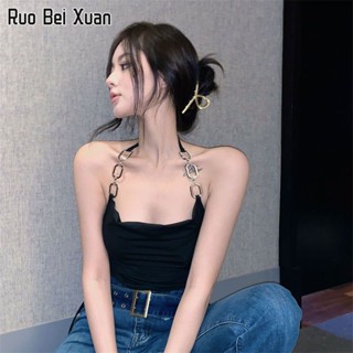 RUO BEI XUAN เสื้อชั้นในสตรี 2023 ใหม่ สไตล์เกาหลี แฟชั่น สั้น เซ็กซี่ คล้องคอ สายผูก สายเสื้อชั้นในสตรี