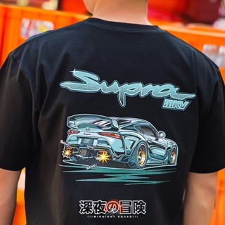 Attitude เสื้อยืดลําลอง ผ้าฝ้าย แขนสั้น คอกลม พิมพ์ลายรถยนต์ Supra JDM ทรงหลวม สําหรับผู้ชาย