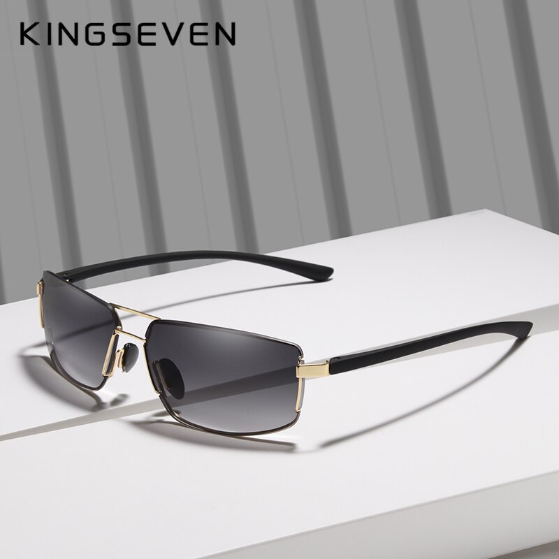 91c KINGSEVEN ยี่ห้อออกแบบ UV400 แว่นตากันแดด Gradient ผู้ชายผู้หญิงขับรถชายแว่นตาสแควร์ดวงอาทิตย์สแตนเลสแว่น w7b