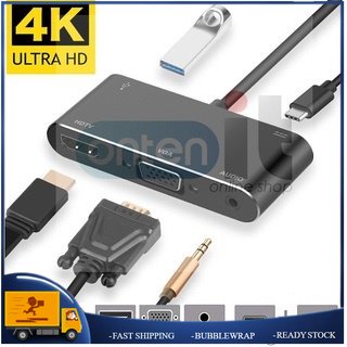 อะแดปเตอร์ USB C เป็น HDTV 5 in 1 4K Type-C 3.1 เป็น HDTV/VGA/เสียง/USB 3.0 USB Converter