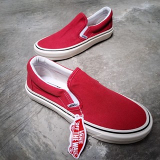 Vans Slipon รองเท้าลําลอง สวมหุ้มข้อ สําหรับผู้ชาย ผู้หญิง สีแดง คุณภาพดี นําเข้า สุดเท่ หรูหรา