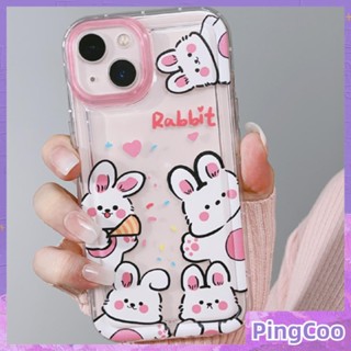 PingCoo - Case For iPhone 14 13 12 11 Plus Pro Max XR TPU Soft Clear Jelly Airbag Case Cute Cartoon Bunny Protection Shockproof Back Cover